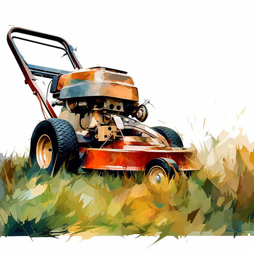 Impressionistic style lawnmower clip art on white background