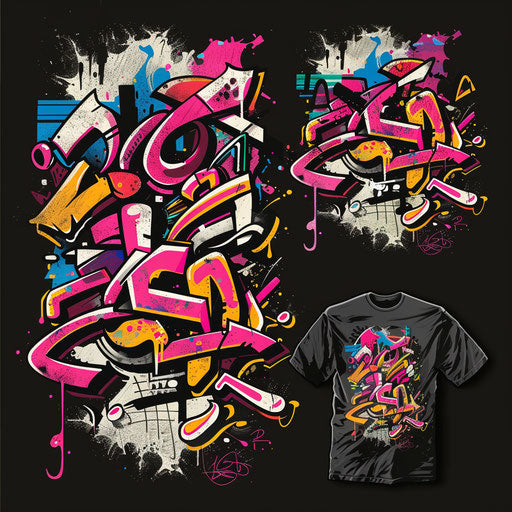 Bold street-style t shirt logo design with graffiti elements and urban colors