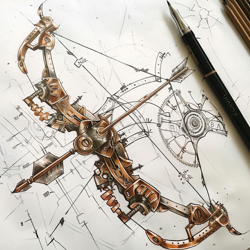 Steampunk inspired bow and arrow tattoo sketch