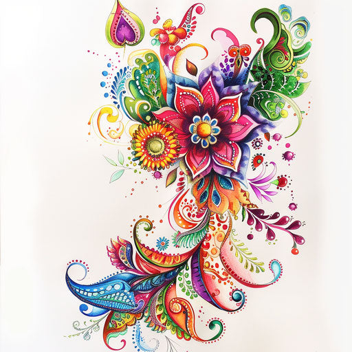 Fantasy-themed tattoo sketch with vibrant colors