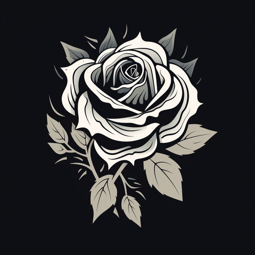 Black and white rose tattoo design, wood engraving style