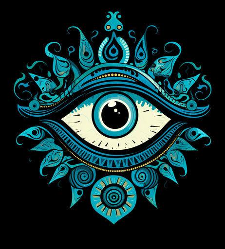 Blue eye in the style of ancient shamanistic god