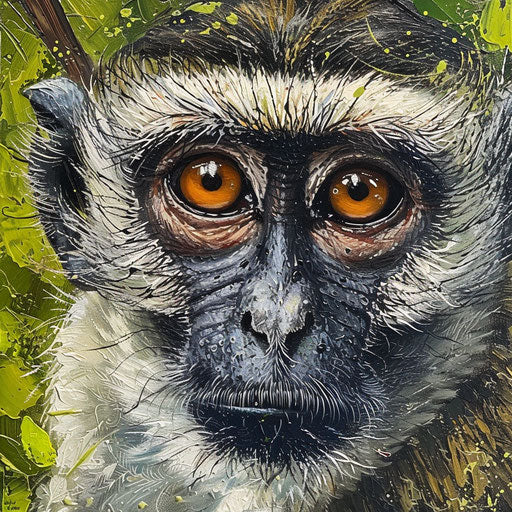 Pensive vervet monkey in lush forest setting