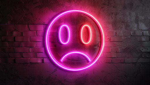 Neon sad face logo icon for concept