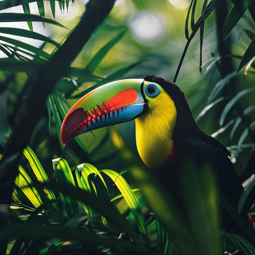 Colorful toucan in a serene forest