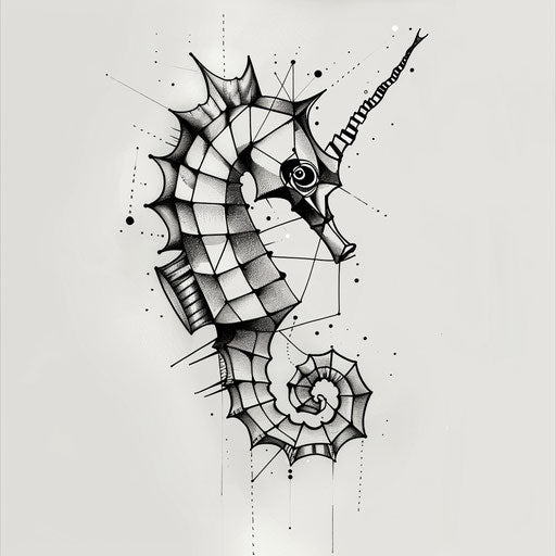 Geometric seahorse tattoo sketch