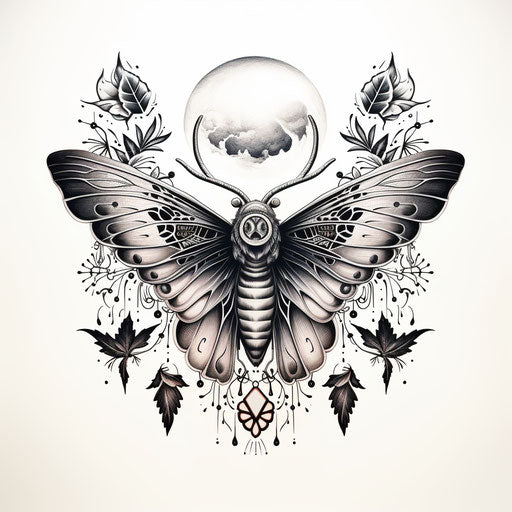 Drawing of a moth, occult-inspired, linear illustrations