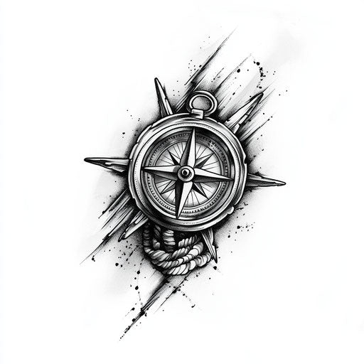Male thigh tattoo with compass and nautical star