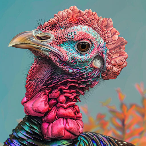 Charming realistic style turkey clipart with flat random color background