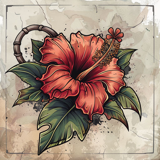 Hawaiian flower with mechanical background in industrial clipart style