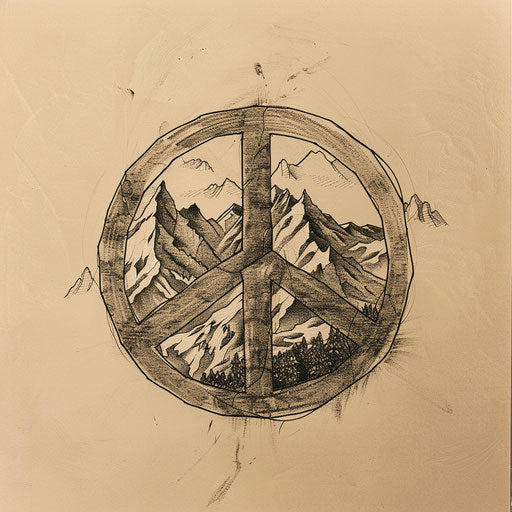 Rustic peace tattoo sketch with a hand-drawn peace sign in earthy tones and natural textures