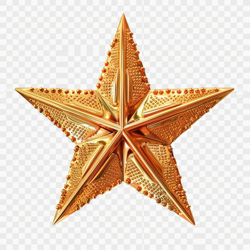 Gold iron star on transparent background in alex prager style