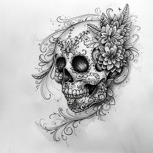 Elegant design of a Calavera with floral sketch