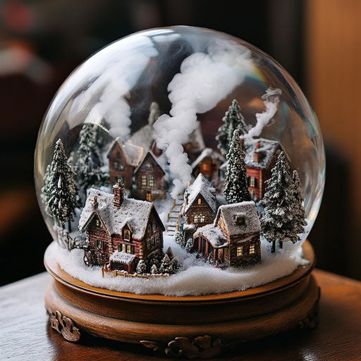 Winter village in a snow globe, snow-covered houses