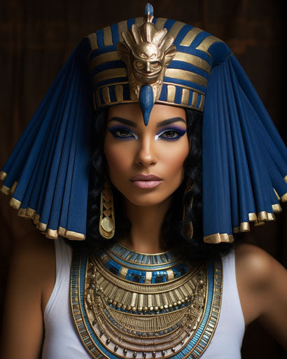 Egyptian queen with blue wig, flat and graphic style