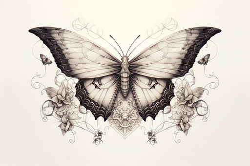 The wings of a butterfly with a skull on it