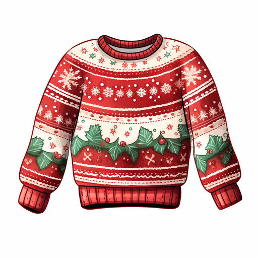 Ugly Christmas sweater clipart in the style of Chiaroscuro Art, on white background