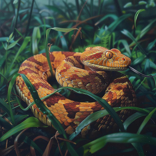 Copperhead snake slithering in the grass