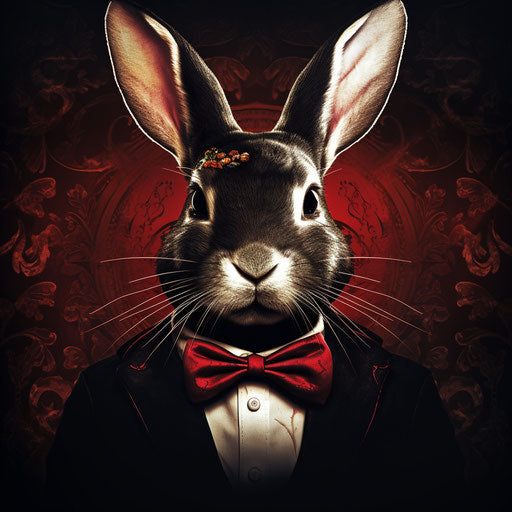 Rabbit in bow tie, gothicpunk graphic style poster art