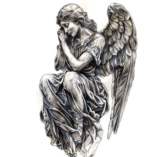 Realistic guardian angel tattoo on pure white background