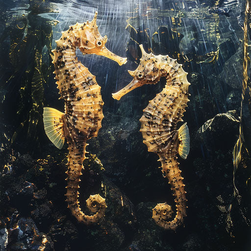 Seahorses with detailed textures and natural light