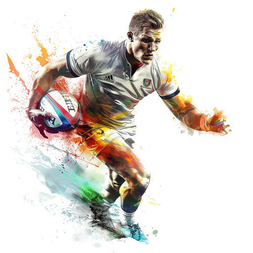 Photo-realistic style rugby clipart with flat white background, dynamic lighting, and vivid colors