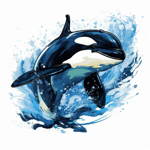 Chiaroscuro Art style clipart of orca on white background