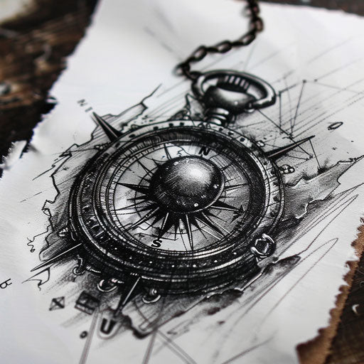 Black pearl in vintage nautical compass