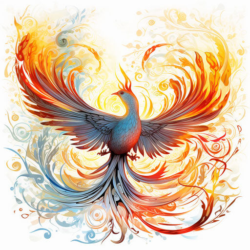 Energetic phoenix in linear style on white background