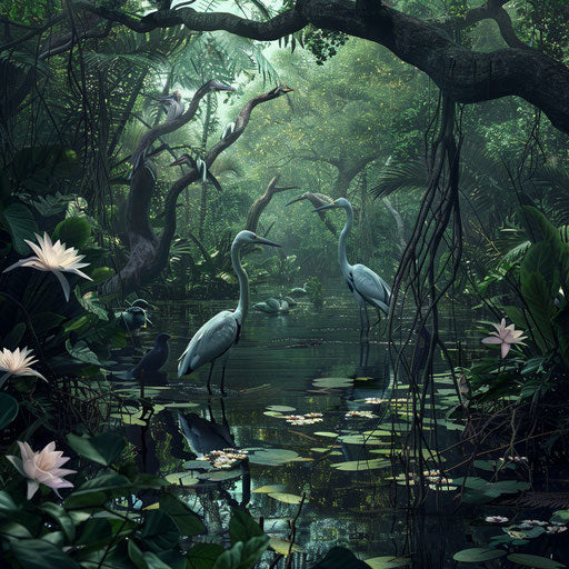 Animals thriving in lush mangrove forest