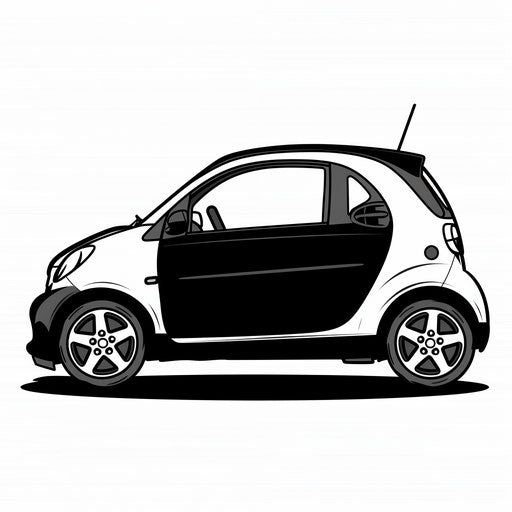 Minimalist tattoo sketch of a small city car in black and white