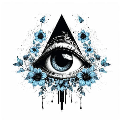 All seeing eye in black and white illustration