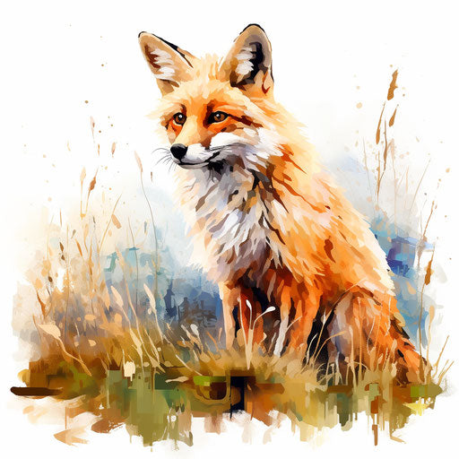 Fox clipart in the style of Impressionistic Art, on a white background