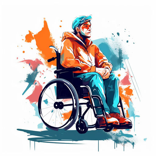 Minimalist wheelchair illustration on white background