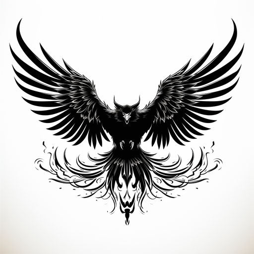 Black and white bird silhouette, mythical beasts style