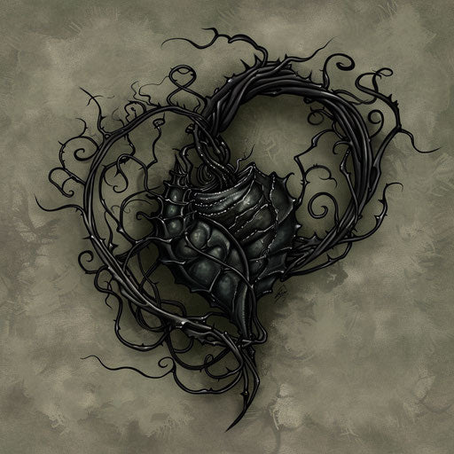 Gothic tattoo sketch of black shell with dark vines
