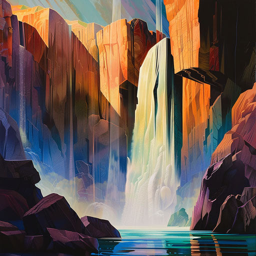 Angel Falls with stylized rock formations and striking colors