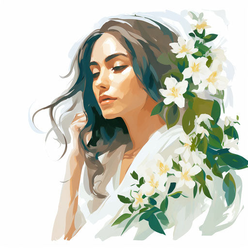 Jasmine illustration in the style of Impressionistic Art, on a white background