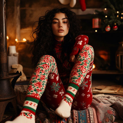 Winter fashion shoot with bold Christmas socks