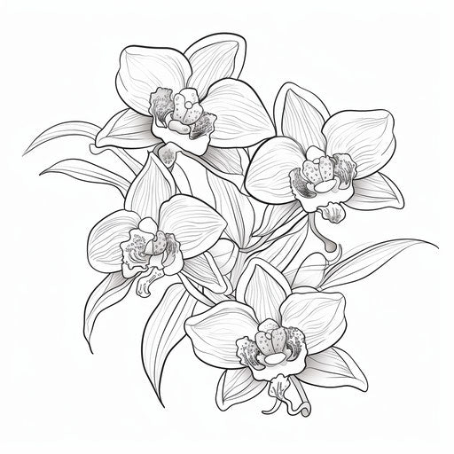 Coloring page of orchid flowers, classic tattoo style