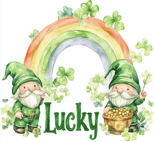 St. Patrick's Day, Gnomes with a rainbow and a pot of gold
