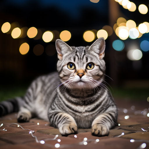 American cat lying outside at night