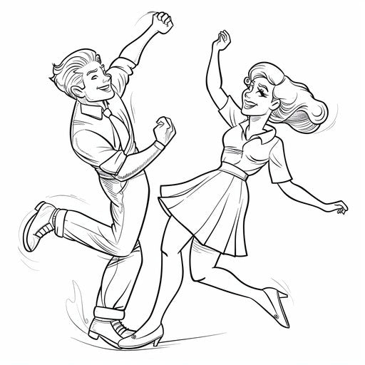 Cartoon couple dancing energetic jive