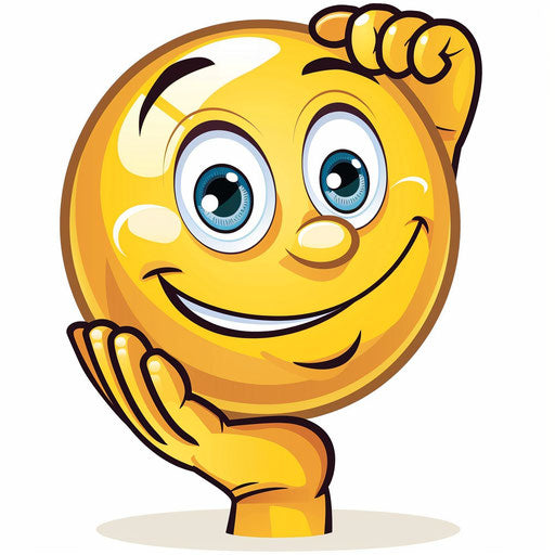Smiley face emoji with hand on head, clip art style