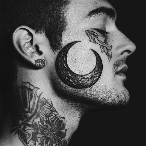 Minimalist crescent moon face tattoos for men