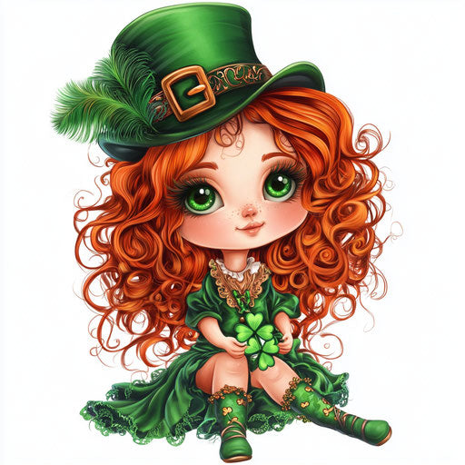 Adorable Chibi Girl in St. Patrick's Day with Leprechaun Hat