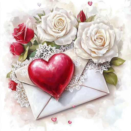 Valentine's Day diamond painting with envelope, heart, roses