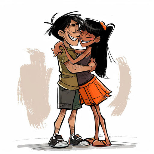 Sweet couple hugging, for kids, cute drawing