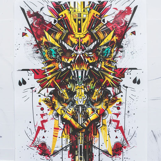 Colorful graffiti-style judgment tarot card tattoo