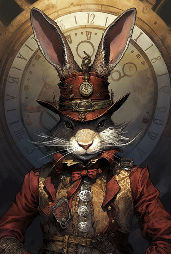 A rabbit in full armor with hat and tie dressed up